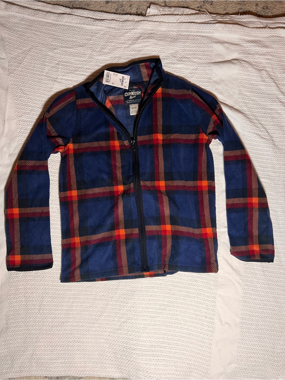 OshKosh B'gosh Blue Red Orange Plaid Zip Hoodie